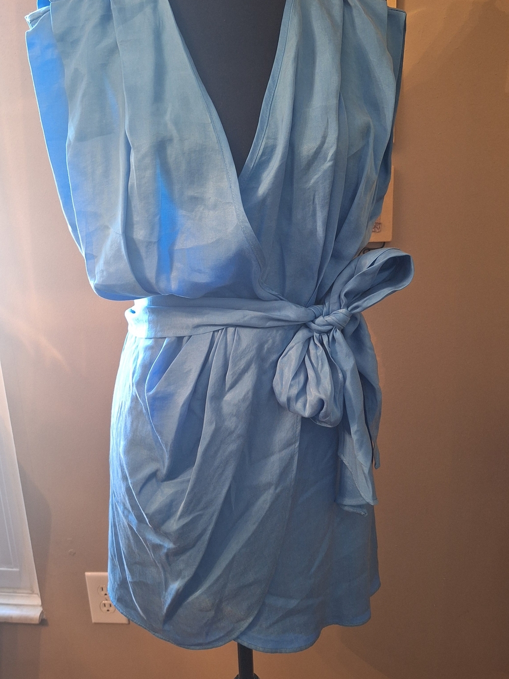 Zara Satin Feel True Wrap Sleeveless Dress with Tie Waist S
